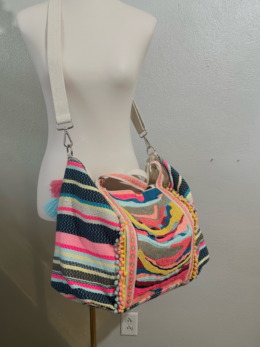 Boho Beaded Sequin Woven Festival Artsy Tote Shoulder Crossbody America & Beyond